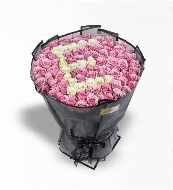 101 Li Pembe Beyaz Gül Buketi